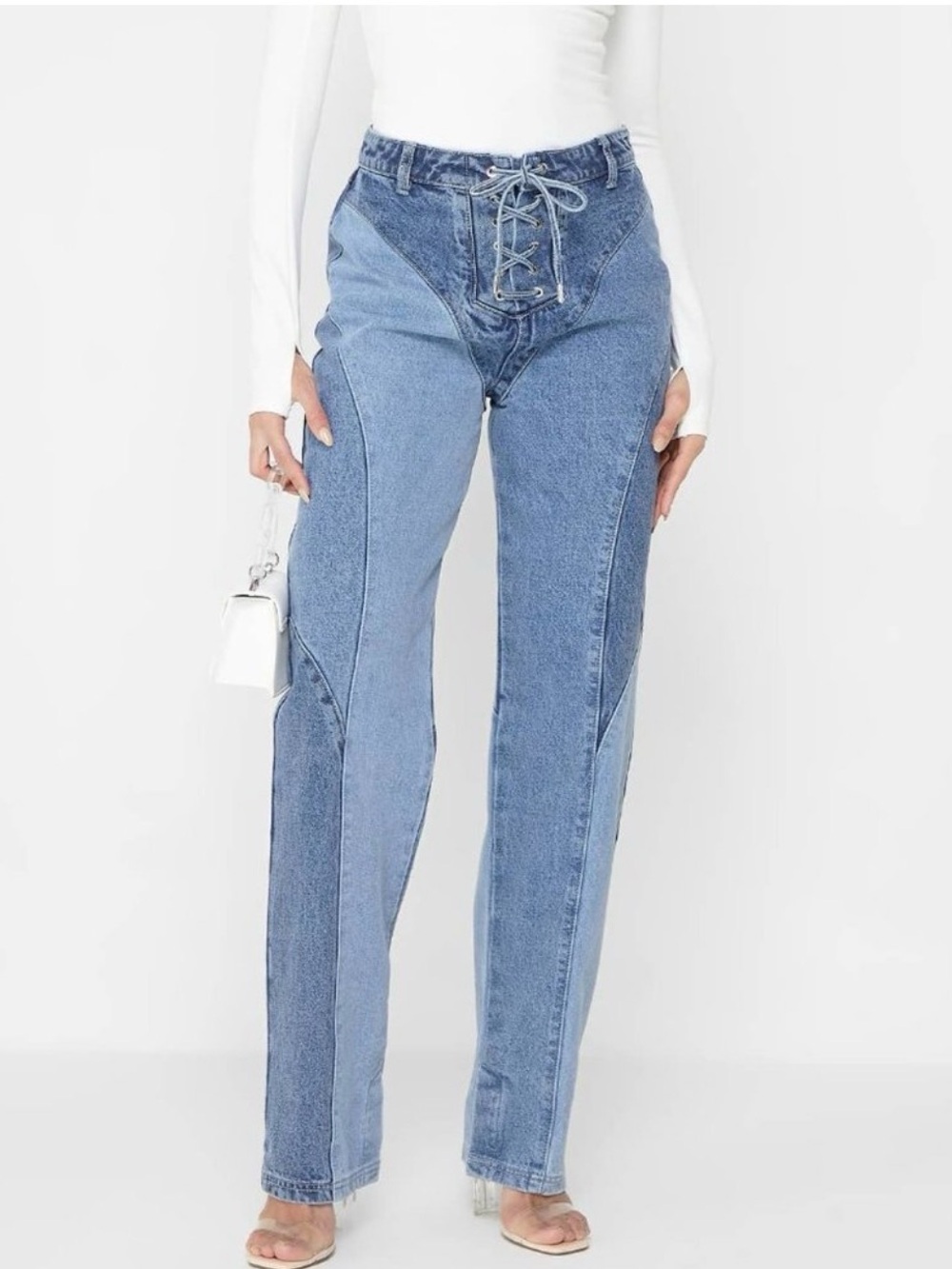 Manière De Voir Two-Tone Lace-Up Panel Jeans US 12